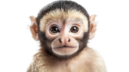 Capuchin monkey collection, sitting and portrait, isolated on a white background