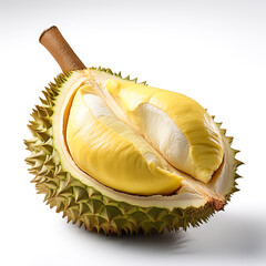 Obraz premium fresh durian flesh slice in wooden bowl isolated on white background