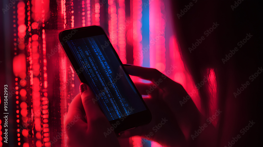 Poster cyber security concept. person use smartphone to login and password for secured internet access and 