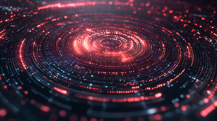 Fototapeta premium Creative digital tech circle on dark backdrop. Big data and technology concept