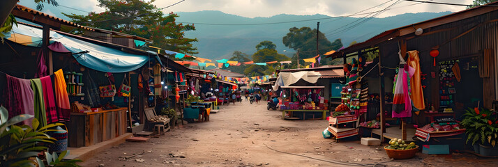 Obraz premium Colorful Street Market in Mountainous Region - Realistic Photograph