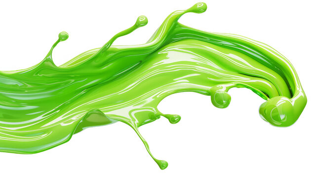 A dynamic splash of vibrant green paint, captured in mid-air, showcasing fluid motion and energy