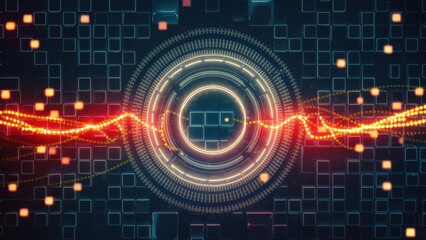 Fototapeta premium Dynamic background of digital squares and circles in motion Hightech flickering dots traverse the screen representing technology and cloud computing in an AIinspired grid design Art
