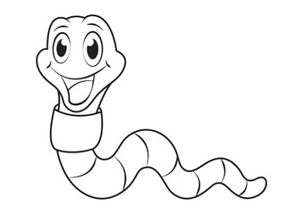 Black and white worm vector flat design. Coloring page of cartoon worm isolated on white background