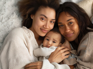 Family formed by two young women and their young son, national month of adoption