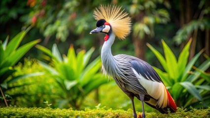 Naklejka premium Grey crowned crane looking majestic in its natural habitat, wildlife, bird, Africa, safari, animal, nature, grassland