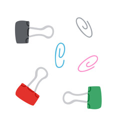 Colored stationary pin set. Traditional kids craft art supplies, creative hobby accessories, top view. Flat vector illustration isolated on white background