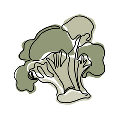 Vintage outline drawing of broccoli in boho style. Botanical single line retro drawing of vegetable. Contour line outline composition isolated on white background.