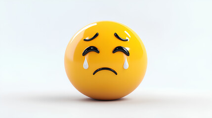 Fototapeta premium Downcast face with sweat drop three-dimensional emoji isolated on white background