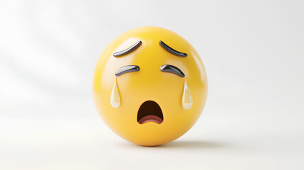 Downcast face with sweat drop three-dimensional emoji isolated on white background