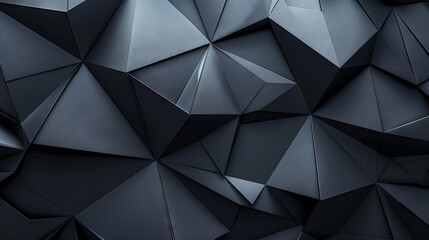 A black and dark navy blue background with a silver abstract pattern featuring geometric shapes. The design includes line triangles, angled folds, polygons, and diamond-like 3D elements