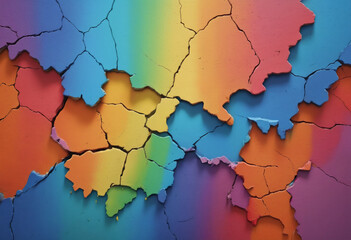 Fototapeta premium A cracked wall painted in vibrant rainbow colors