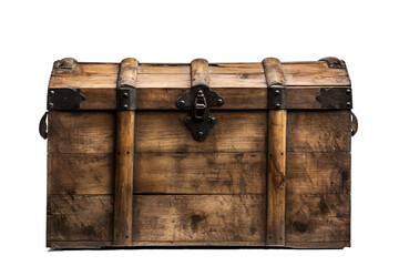 A Rustic Wooden Treasure Chest Holding Secrets Under the Warm Glow of a Sunset on Transparent PNG Background..