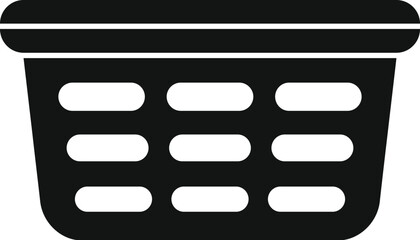 Simple black icon of an empty laundry basket with ventilation holes, representing the concept of household chores