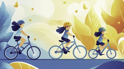 Three Girls Riding Bikes