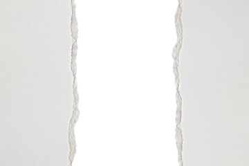 White ripped paper torn edges strips isolated on white background
