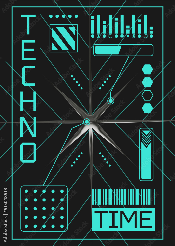 Poster retro-futuristic poster with 3d element with chrome effect in y2k style. vector template of banner, 