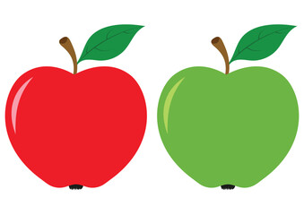 Red and green apple in flat style isolated on white background