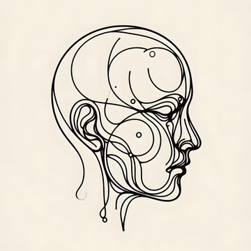 recommend clip art: Minimalist line art of a human face in profile, with intricate details capturing emotions 