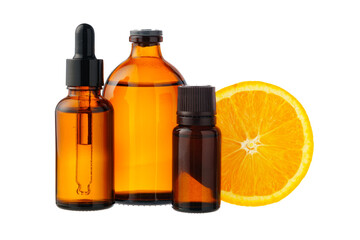 Vitamin C cosmetic bottle in with orange on white background