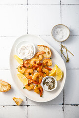 Roasted shrimps with lemon and truffle mayo