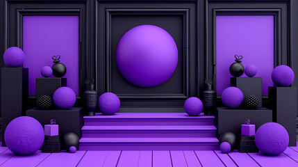 A purple room with a large purple ball in the center