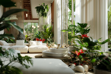 modern luxury living room with exotic plants