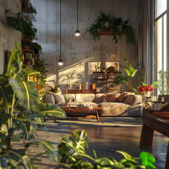 Fototapeta premium modern luxury living room with exotic plants