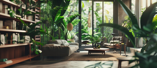 modern luxury living room with exotic plants