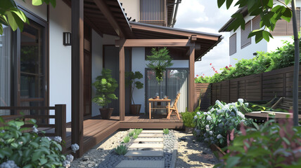 Fototapeta premium ウッドデッキ付きの日本の住宅
