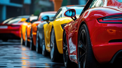 Backview of Vibrant Sports Cars Parked for Sale and Rental