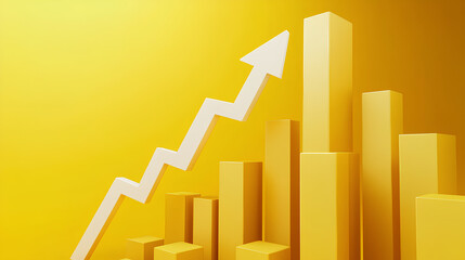 Fototapeta premium falling white chart arrow with percent icon on yellow background. Falling interest rates and mortgage concept
