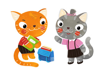 Obraz premium cartoon scene with young family cat pupil from school or kindergarten kid having fun playing doing something illustration for kids