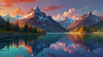 painting of a sun Carpathians, mountais, nature, woods, atmosphere  generate ai