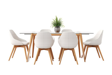 Elegant Dining Table Set With White Chairs and Greenery in Modern Interior Design on Transparent PNG Background..