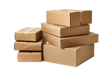 Carefully Stacked Cardboard Boxes Awaiting Shipment in a Warehouse During Daylight Hours on Transparent PNG Background..
