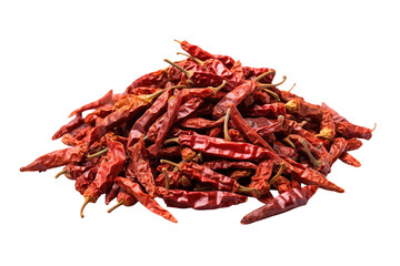 Fototapeta premium Exotic Array of Dried Red Chilies Spread Across a Rustic Wooden Surface in the Early Morning Light on Transparent PNG Background..