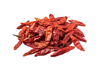 Vibrantly Red Dried Chilies Arranged Artistically Against a Clean White Background on Transparent PNG Background..