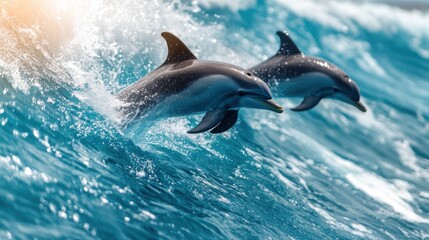 Naklejka premium Dolphins Leaping Through Waves