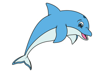 Obraz premium Vector illustration of cartoon cute dolphin isolated on white background. Dolphin vector flat design