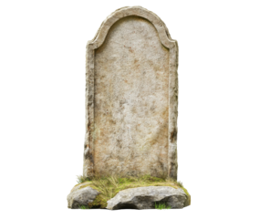 old tombstone isolated on white background. ancient head stone signboard cut out