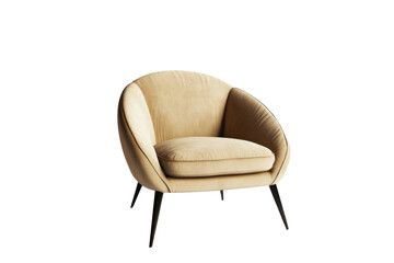 Fototapeta premium Elegant beige armchair with a curved back and black legs, perfect for modern living room decor and ultimate comfort.