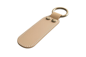 Elegant beige leather keychain with metal ring and double rivets, isolated on transparent background. Perfect for stylish key organization.