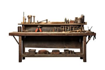 Craftsman's Workshop Loaded With Tools and Artistry in a Rustic Setting on Transparent PNG Background..