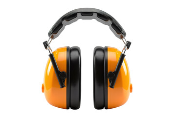 Bright Orange Hearing Protection Earmuffs Highlighting Safety in Industrial Work Environments During Daylight Hours on Transparent PNG Background..