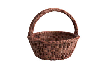 Fototapeta premium Empty brown wicker basket with handle isolated on transparent background. perfect for storage and decoration.