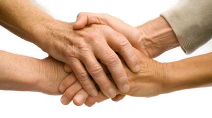 Fototapeta premium Two pairs of hands, one older and one younger, clasped together in a symbol of unity and support.