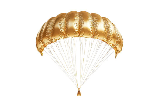 Golden parachute on a transparent background. Ideal for adventure, extreme sports, or transportation-themed projects and designs.