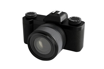 High-quality black digital camera with lens, ideal for photography enthusiasts and professional photographers. Isolated on transparent background.