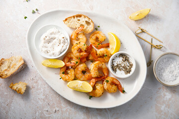 Roasted shrimps with lemon and truffle mayo